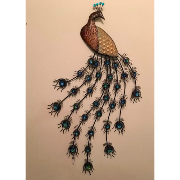 Large Hobby Lobby Art Copper Colored Metal Peacock Bird Wall Art Decor 33.5